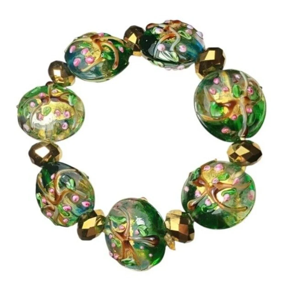 Vintage Studio Art Glass Crystal Beaded Stretch Bracelet